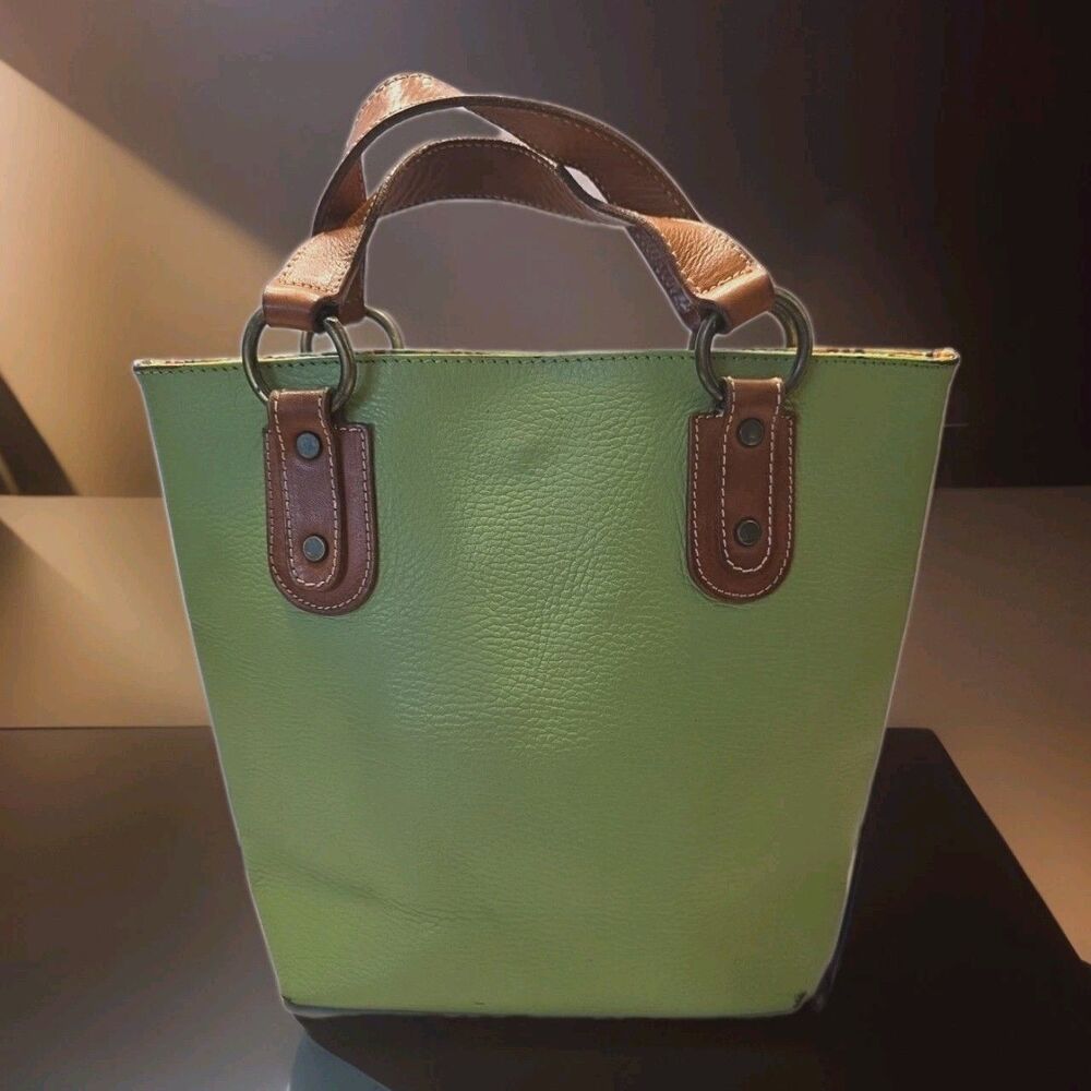 Maurizio Taiuti ITALY Satchel Tote Lime Green Pebbled Leather Small Handbag - Picture 3 of 16